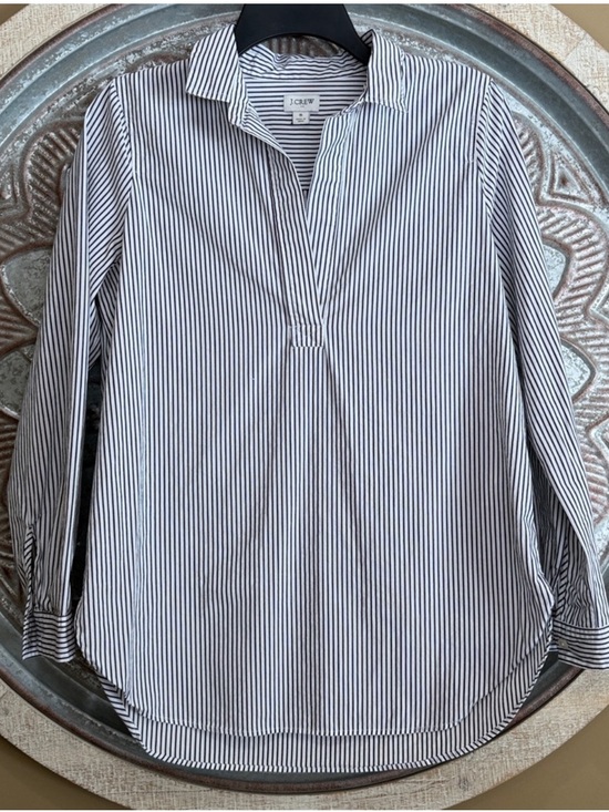 J. Crew Tops - J. Crew Cotton Dark Navy & White Vertical Pinstripe V-Neck Dress Shirt